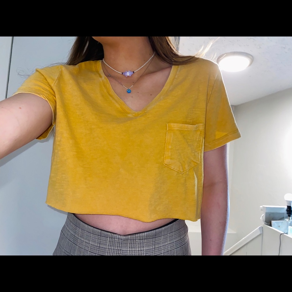 Cropped pocket tee in mustard yellow (: